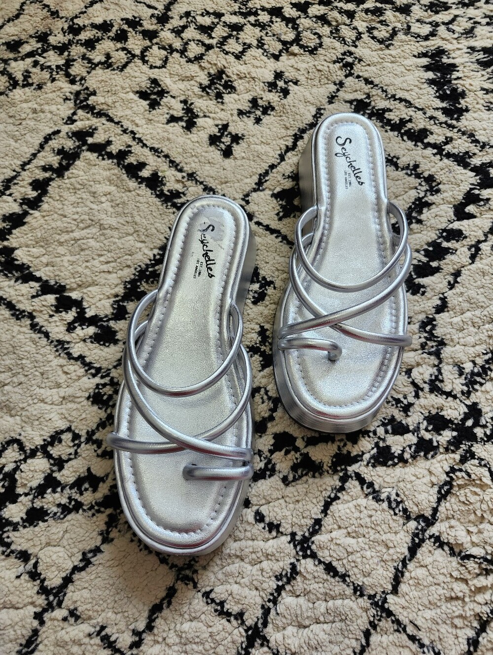 Seychelles Silver Metallic Strappy Slide Sandals